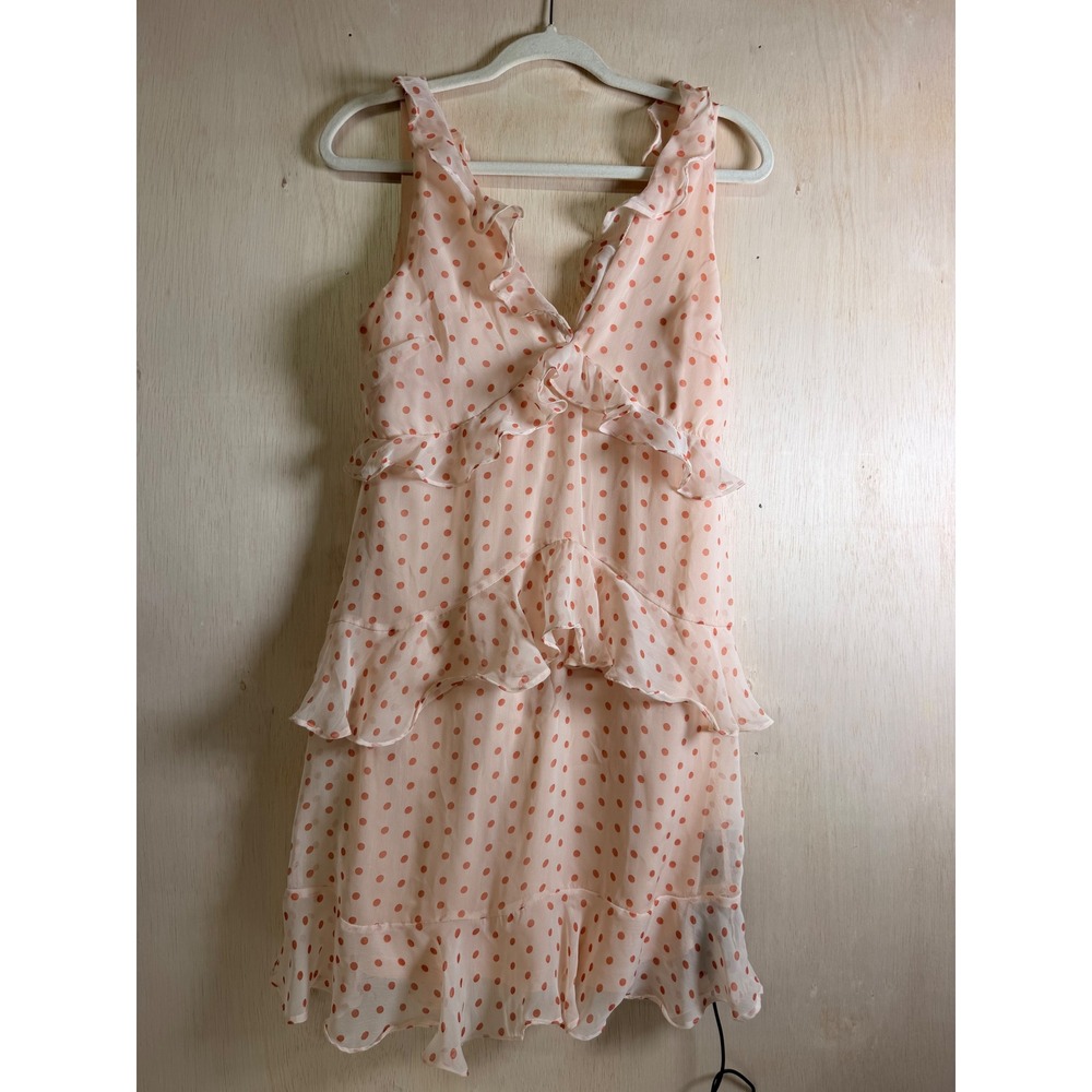 Vestique Mini Dress Womens M‎ Peach Polka Dot Excellent Tiered Ruffle V-Neck